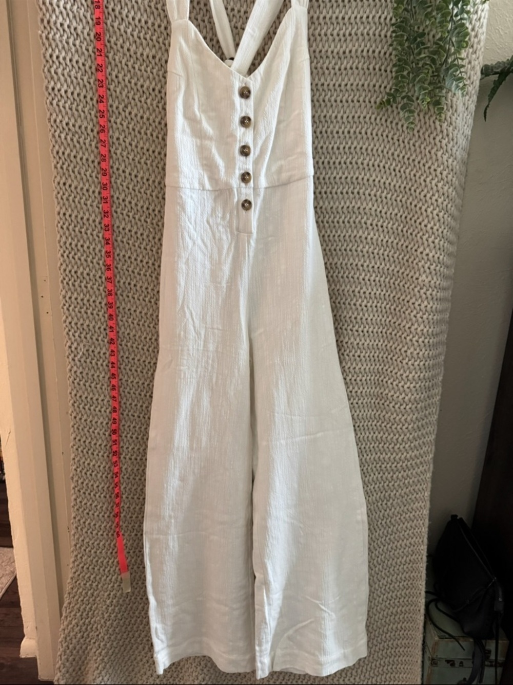 Knot sisters adjustable strap open back wide leg jumpsuit women’s size medium